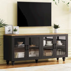 Mobile Porta TV per Televisori Fino a 70 Pollici, Credenza Versatile, Ripiani Regolabili, Ante in Vetro Temperato, Mobile Contenitore con 5 Piedini a Forma di Zucca