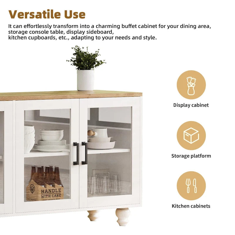 Mobile Porta TV per Televisori Fino a 70 Pollici, Credenza Versatile, Ripiani Regolabili, Ante in Vetro Temperato, Mobile Contenitore con 5 Piedini a Forma di Zucca