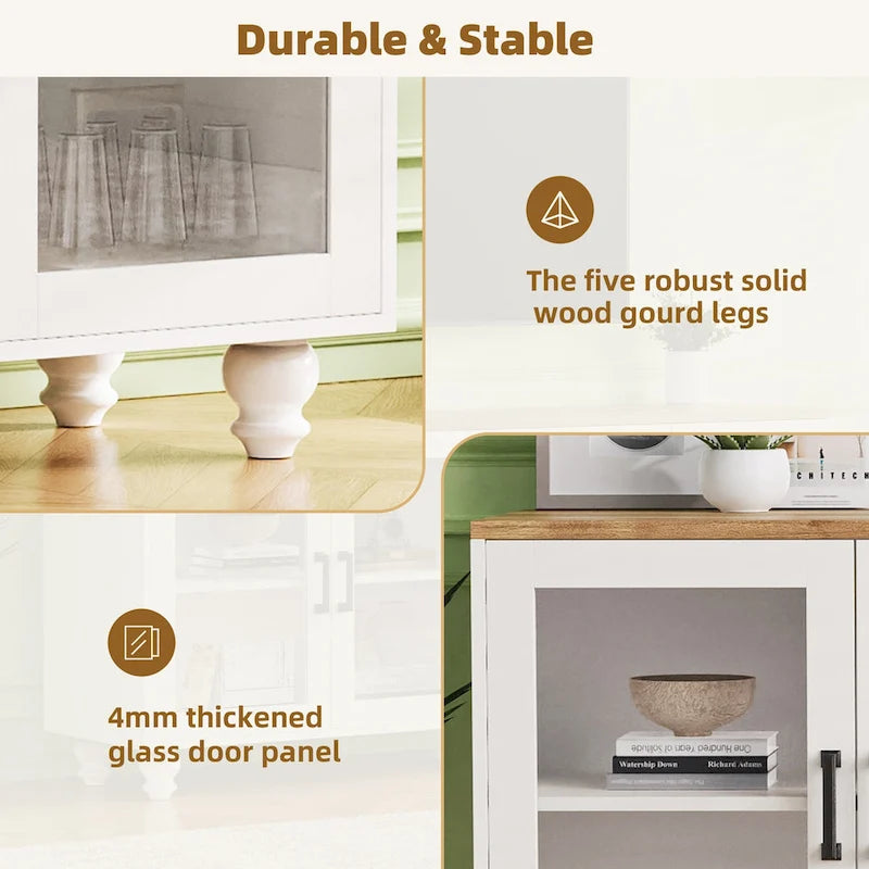 Mobile Porta TV per Televisori Fino a 70 Pollici, Credenza Versatile, Ripiani Regolabili, Ante in Vetro Temperato, Mobile Contenitore con 5 Piedini a Forma di Zucca