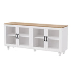Mobile Porta TV per Televisori Fino a 70 Pollici, Credenza Versatile, Ripiani Regolabili, Ante in Vetro Temperato, Mobile Contenitore con 5 Piedini a Forma di Zucca