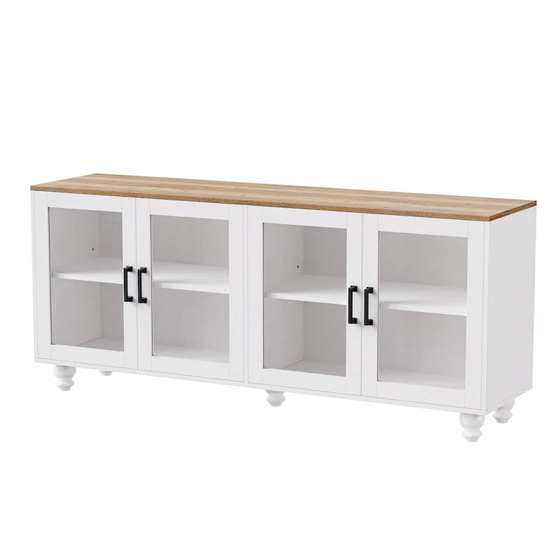 Mobile Porta TV per Televisori Fino a 70 Pollici, Credenza Versatile, Ripiani Regolabili, Ante in Vetro Temperato, Mobile Contenitore con 5 Piedini a Forma di Zucca