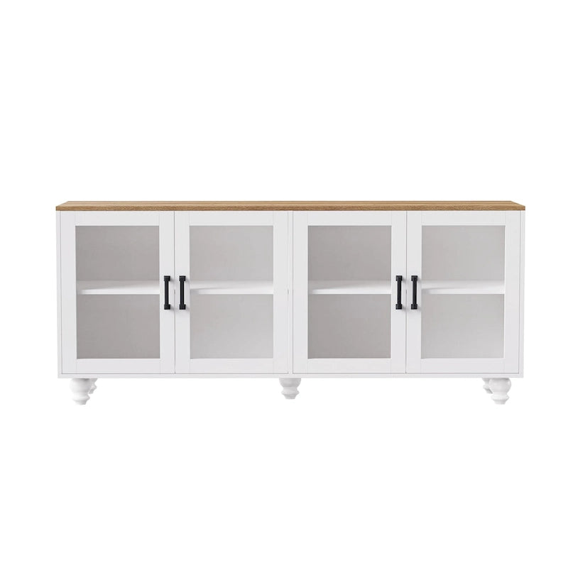 Mobile Porta TV per Televisori Fino a 70 Pollici, Credenza Versatile, Ripiani Regolabili, Ante in Vetro Temperato, Mobile Contenitore con 5 Piedini a Forma di Zucca