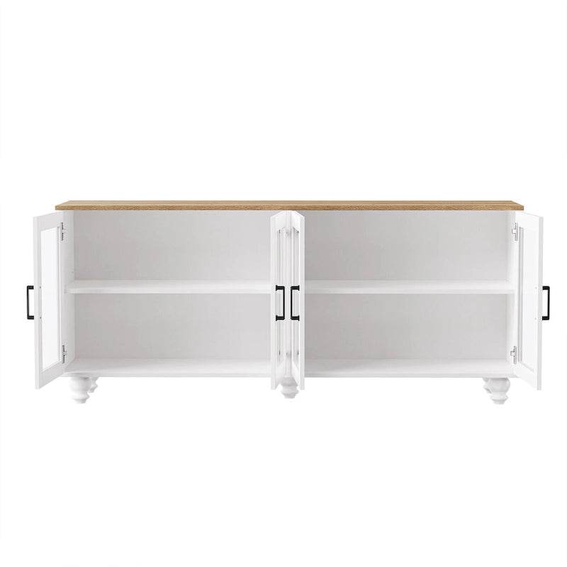 Mobile Porta TV per Televisori Fino a 70 Pollici, Credenza Versatile, Ripiani Regolabili, Ante in Vetro Temperato, Mobile Contenitore con 5 Piedini a Forma di Zucca