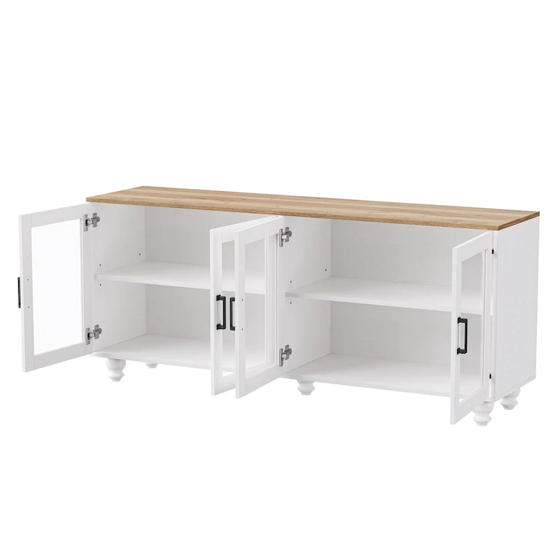 Mobile Porta TV per Televisori Fino a 70 Pollici, Credenza Versatile, Ripiani Regolabili, Ante in Vetro Temperato, Mobile Contenitore con 5 Piedini a Forma di Zucca