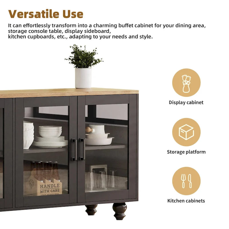 Mobile Porta TV per Televisori Fino a 70 Pollici, Credenza Versatile, Ripiani Regolabili, Ante in Vetro Temperato, Mobile Contenitore con 5 Piedini a Forma di Zucca