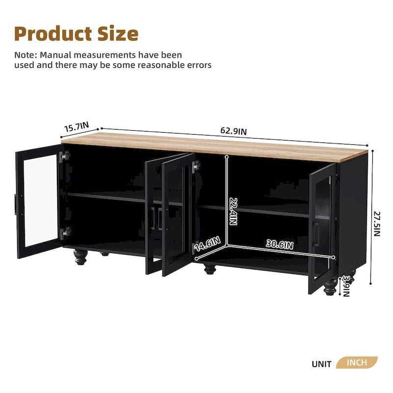 Mobile Porta TV per Televisori Fino a 70 Pollici, Credenza Versatile, Ripiani Regolabili, Ante in Vetro Temperato, Mobile Contenitore con 5 Piedini a Forma di Zucca