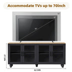 Mobile Porta TV per Televisori Fino a 70 Pollici, Credenza Versatile, Ripiani Regolabili, Ante in Vetro Temperato, Mobile Contenitore con 5 Piedini a Forma di Zucca