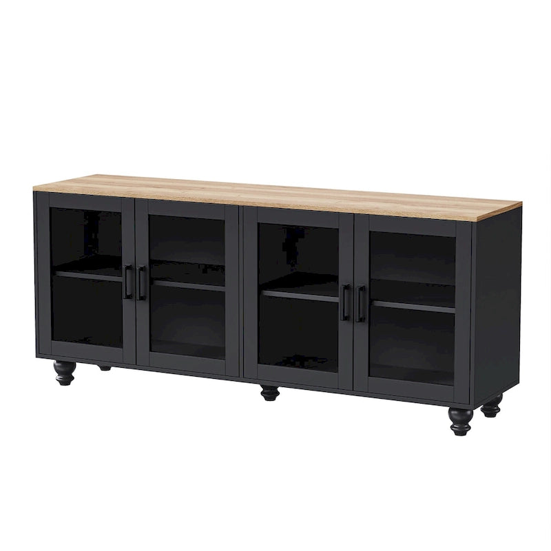 Mobile Porta TV per Televisori Fino a 70 Pollici, Credenza Versatile, Ripiani Regolabili, Ante in Vetro Temperato, Mobile Contenitore con 5 Piedini a Forma di Zucca