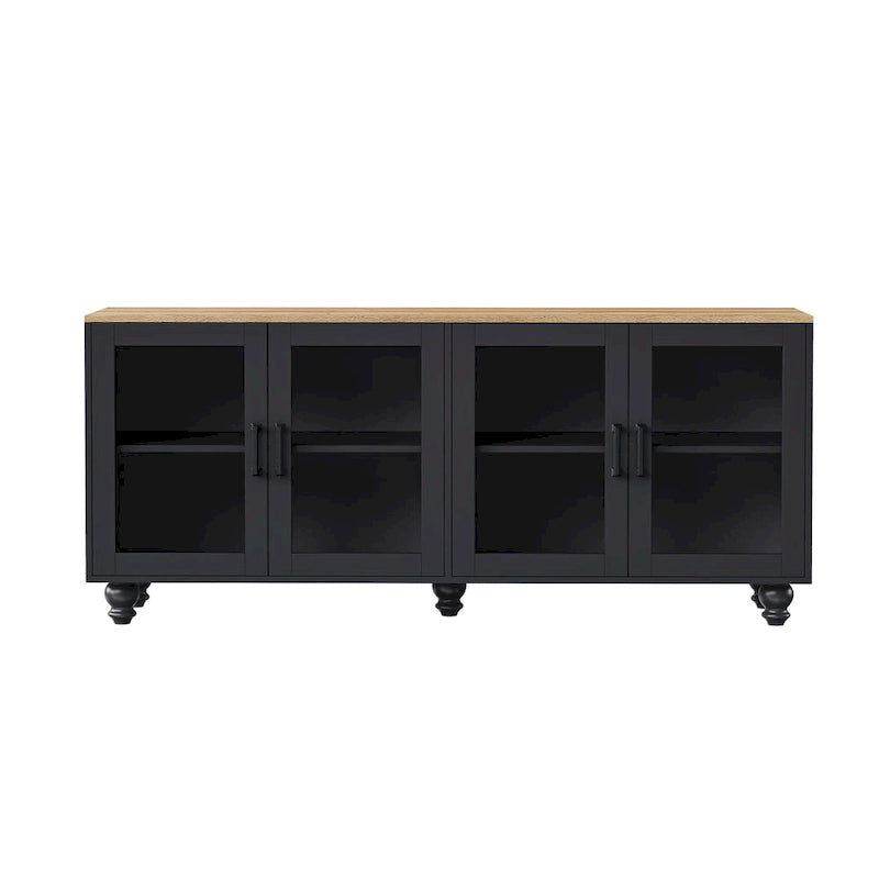 Mobile Porta TV per Televisori Fino a 70 Pollici, Credenza Versatile, Ripiani Regolabili, Ante in Vetro Temperato, Mobile Contenitore con 5 Piedini a Forma di Zucca