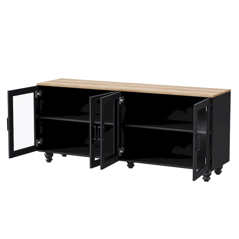 Mobile Porta TV per Televisori Fino a 70 Pollici, Credenza Versatile, Ripiani Regolabili, Ante in Vetro Temperato, Mobile Contenitore con 5 Piedini a Forma di Zucca
