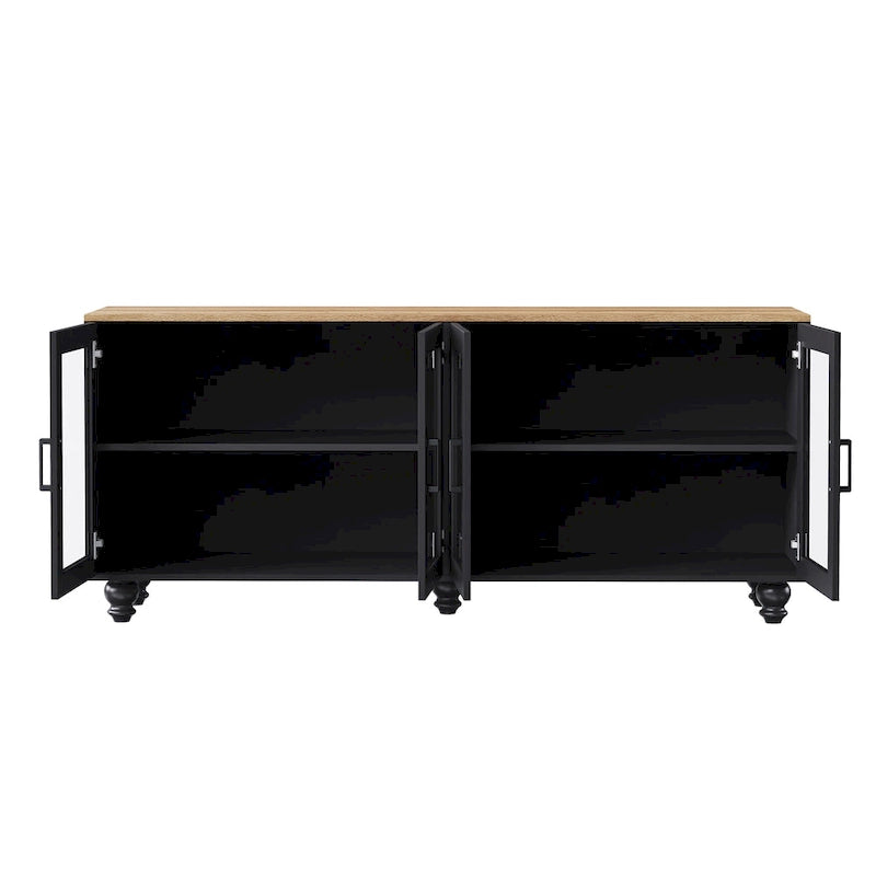 Mobile Porta TV per Televisori Fino a 70 Pollici, Credenza Versatile, Ripiani Regolabili, Ante in Vetro Temperato, Mobile Contenitore con 5 Piedini a Forma di Zucca