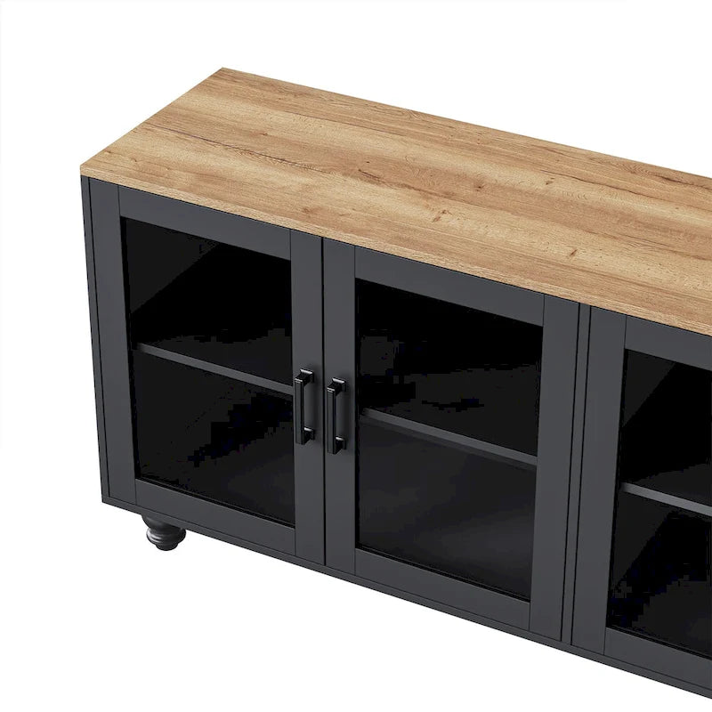 Mobile Porta TV per Televisori Fino a 70 Pollici, Credenza Versatile, Ripiani Regolabili, Ante in Vetro Temperato, Mobile Contenitore con 5 Piedini a Forma di Zucca