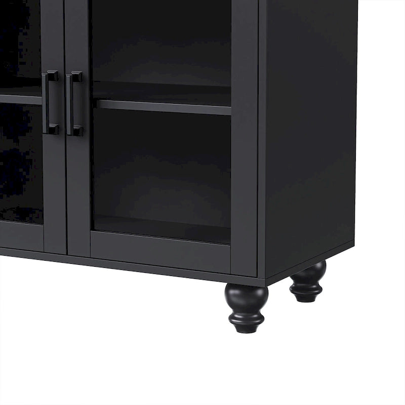 Mobile Porta TV per Televisori Fino a 70 Pollici, Credenza Versatile, Ripiani Regolabili, Ante in Vetro Temperato, Mobile Contenitore con 5 Piedini a Forma di Zucca