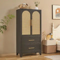 Armadio Guardaroba in Rattan con Cassetto e Asta Appendiabiti - 165H x 80W x 45P