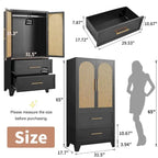 Armadio Guardaroba in Rattan con Cassetto e Asta Appendiabiti - 165H x 80W x 45P