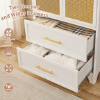 Armadio Guardaroba in Rattan con Cassetto e Asta Appendiabiti - 165H x 80W x 45P
