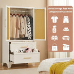 Armadio Guardaroba in Rattan con Cassetto e Asta Appendiabiti - 165H x 80W x 45P