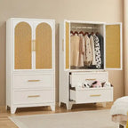 Armadio Guardaroba in Rattan con Cassetto e Asta Appendiabiti - 165H x 80W x 45P