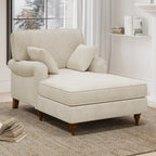 Chaise longue da 103 cm, divano interno oversize con cuscini e braccioli arrotolati, rivestimento in velluto a coste, beige
