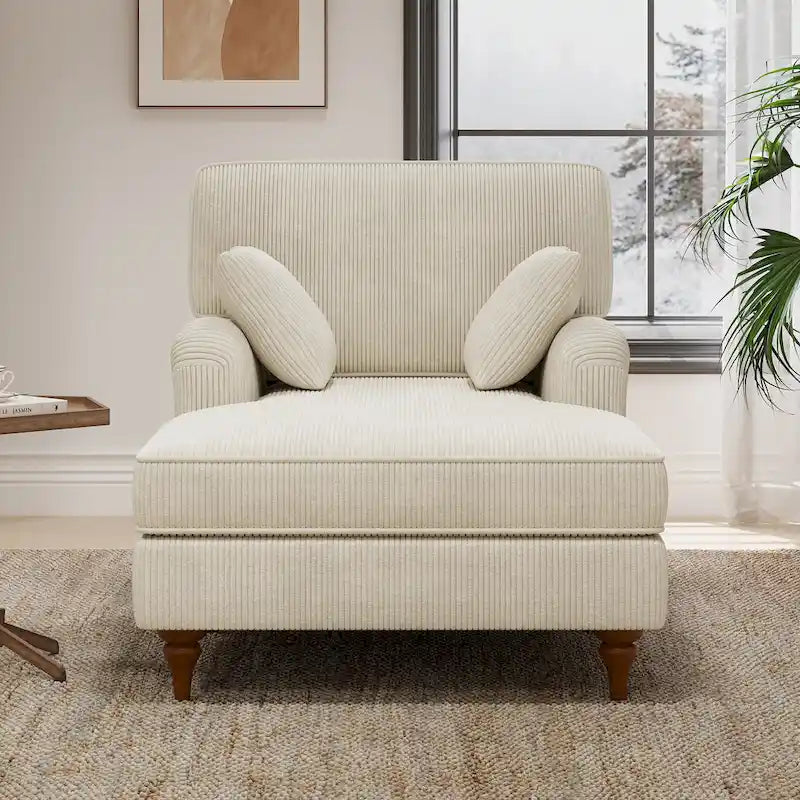 Chaise longue da 103 cm, divano interno oversize con cuscini e braccioli arrotolati, rivestimento in velluto a coste, beige