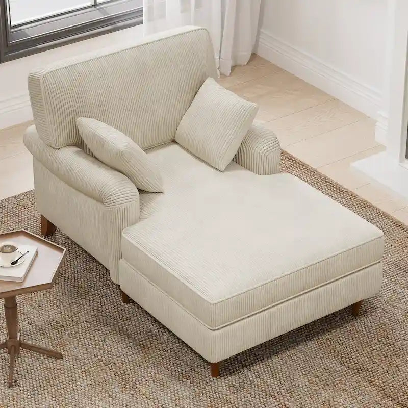 Chaise longue da 103 cm, divano interno oversize con cuscini e braccioli arrotolati, rivestimento in velluto a coste, beige