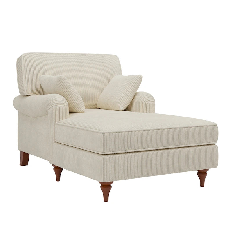 Chaise longue da 103 cm, divano interno oversize con cuscini e braccioli arrotolati, rivestimento in velluto a coste, beige