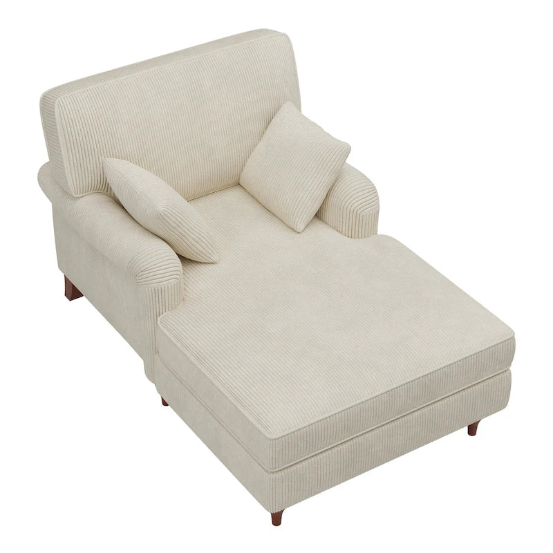 Chaise longue da 103 cm, divano interno oversize con cuscini e braccioli arrotolati, rivestimento in velluto a coste, beige