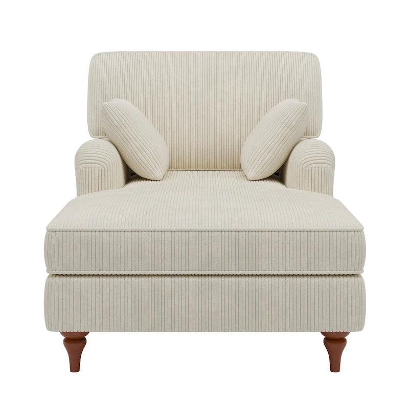 Chaise longue da 103 cm, divano interno oversize con cuscini e braccioli arrotolati, rivestimento in velluto a coste, beige