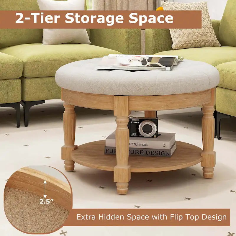29 Grande pouf rotondo Tavolino da caffè con contenitore