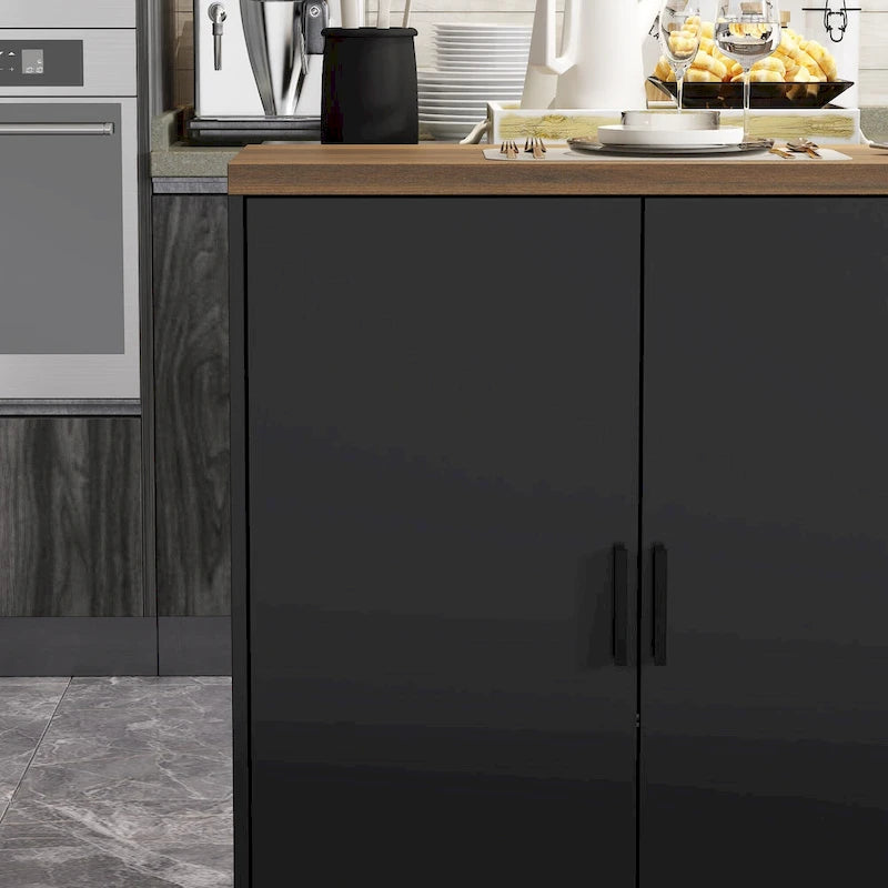 Isola da cucina con cassetti e vetrine, convertibile in scrivania