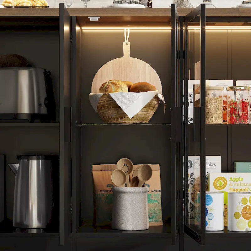 Isola da cucina con cassetti e vetrine, convertibile in scrivania