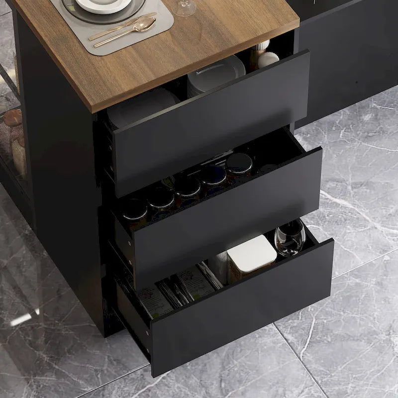 Isola da cucina con cassetti e vetrine, convertibile in scrivania