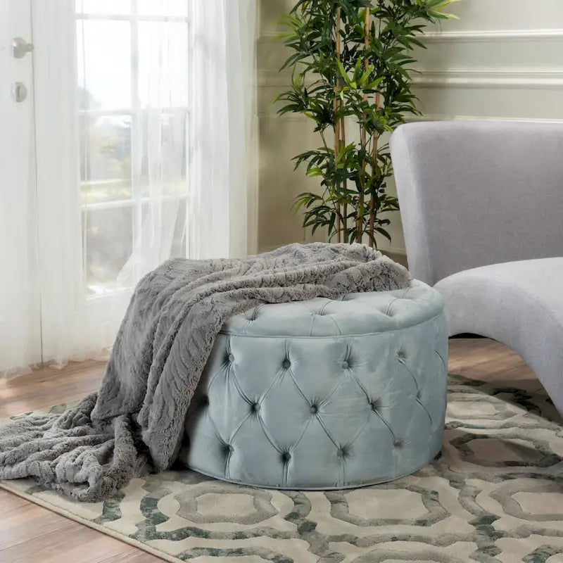 Pouf rotondo trapuntato in velluto Modern Glam