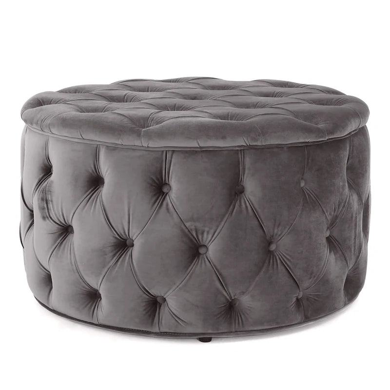 Pouf rotondo trapuntato in velluto Modern Glam