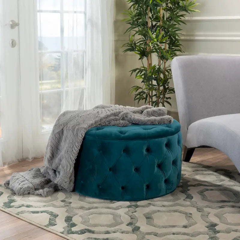 Pouf rotondo trapuntato in velluto Modern Glam