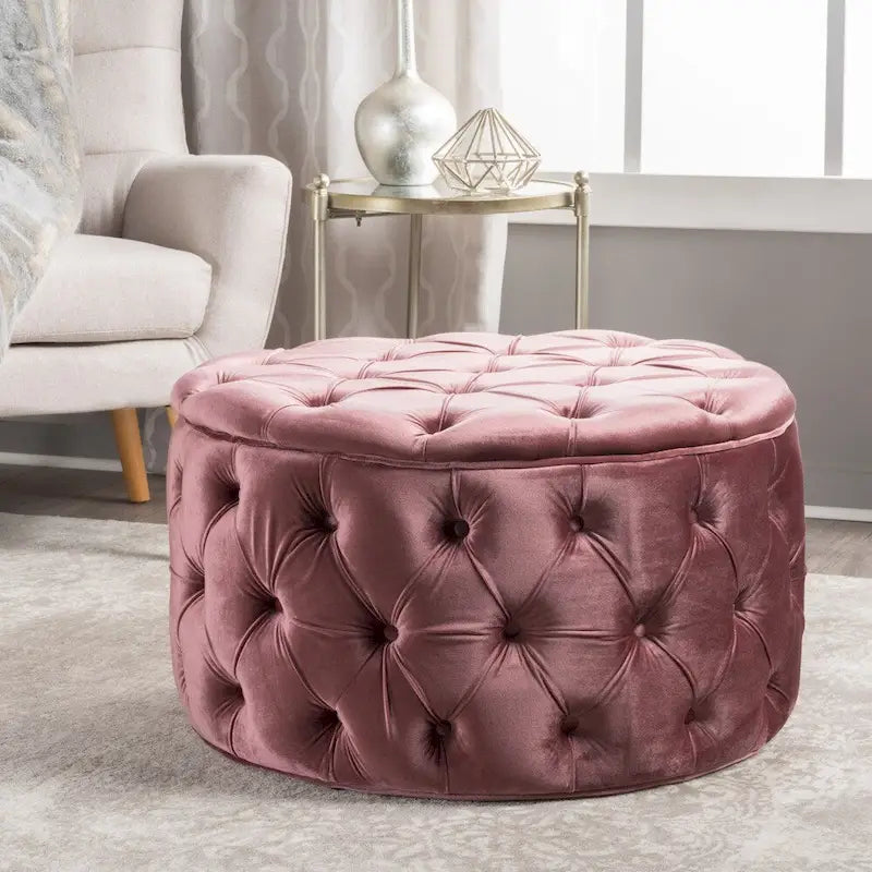 Pouf rotondo trapuntato in velluto Modern Glam