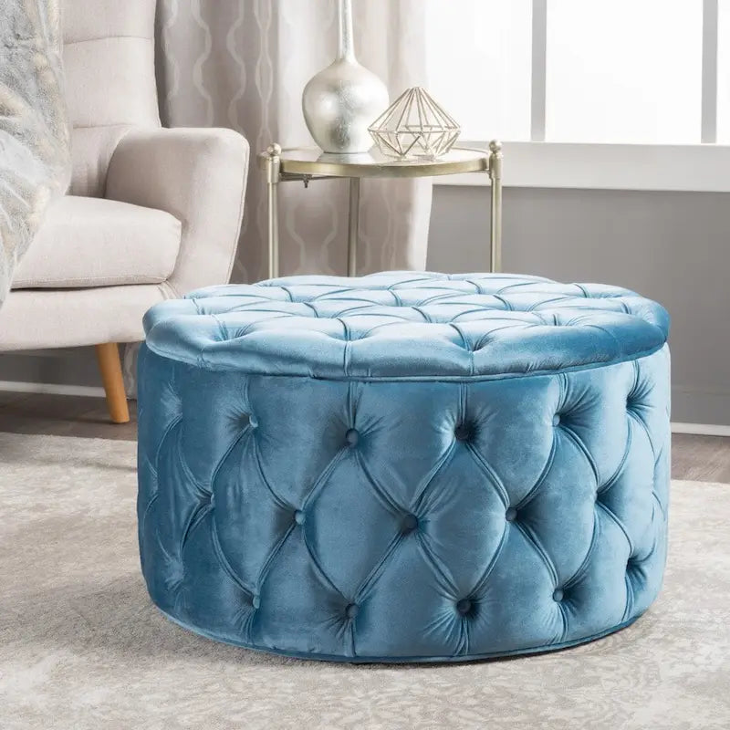 Pouf rotondo trapuntato in velluto Modern Glam