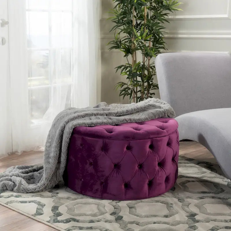 Pouf rotondo trapuntato in velluto Modern Glam