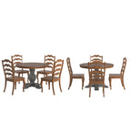 Set da pranzo con piano rotondo in legno massello da 45" e sedie con schienale a pioli alla francese
