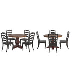 Set da pranzo con piano rotondo in legno massello da 45" e sedie con schienale a pioli alla francese