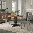 Set da pranzo con piano rotondo in legno massello da 45" e sedie con schienale a pioli alla francese