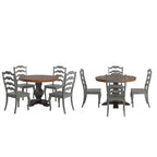 Set da pranzo con piano rotondo in legno massello da 45" e sedie con schienale a pioli alla francese