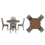 Set da pranzo con piano rotondo in legno massello da 45" e sedie con schienale a pioli alla francese
