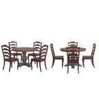 Set da pranzo con piano rotondo in legno massello da 45" e sedie con schienale a pioli alla francese