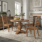 Set da pranzo con piano rotondo in legno massello da 45" e sedie con schienale a pioli alla francese