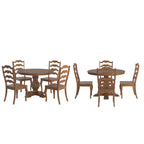 Set da pranzo con piano rotondo in legno massello da 45" e sedie con schienale a pioli alla francese