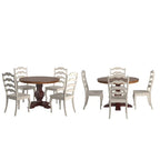 Set da pranzo con piano rotondo in legno massello da 45" e sedie con schienale a pioli alla francese