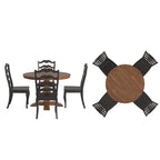Set da pranzo con piano rotondo in legno massello da 45" e sedie con schienale a pioli alla francese