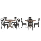Set da pranzo con piano rotondo in legno massello da 45" e sedie con schienale a pioli alla francese