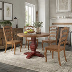 Set da pranzo con piano rotondo in legno massello da 45" e sedie con schienale a pioli alla francese